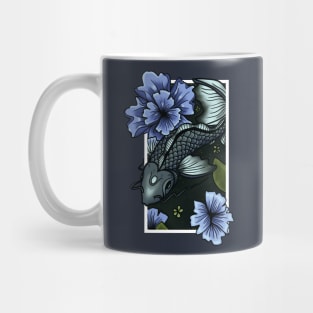 Koi Fish Swimming Through Water and Flowers - Silver Edition Mug